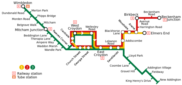 Mapa tras tramvajové sítě Tramlink