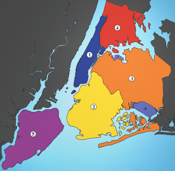 Soubor:5 Boroughs Labels New York City Map Julius Schorzman.png
