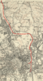 Brno, stará mapa s vyznačenou tratí Brno - Tišnov.png