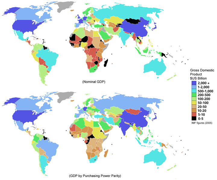 Soubor:Gdp nominal and ppp 2005 world map.PNG