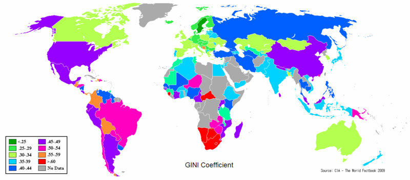 Soubor:Gini Coefficient World CIA Report 2009.png