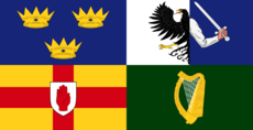 Složené vlajky čtyř provincií (zleva doprava a shora dolů: Ulster, Munster, Connacht, Leinster)