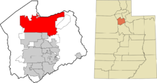 Salt Lake County Utah incorporated and unincorporated areas Salt Lake City highlighted.png