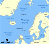 A map showing the location of the Norwegian Sea in the North Atlantic Ocean.