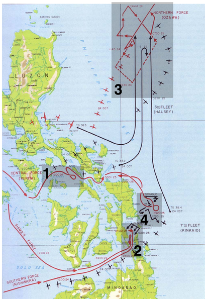 Soubor:Annotated map of Battle of Leyte Gulf.png