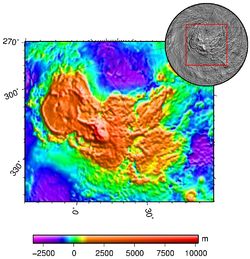 topografická mapa Ishtar Terra a okolí