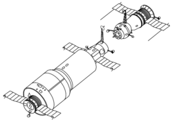 Nákres Saljutu 1 s lodí Sojuz