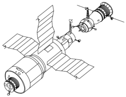 Nákres Saljutu 1 s lodí Sojuz