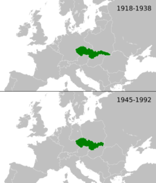 Pozice Československa na mapě Evropy