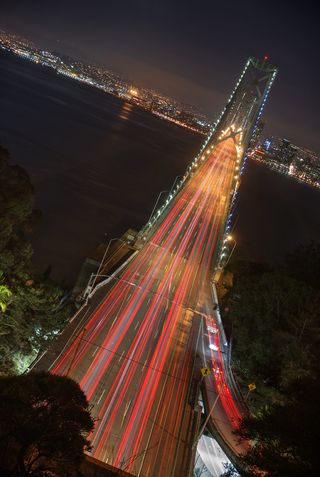 A different view of the San Francisco Bay Bridge, standing on Yerba Buena Island above the Highway 80 tunnel.